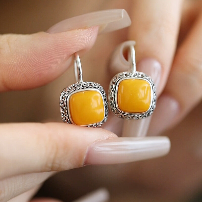 Amber Square Tang Scroll Earrings