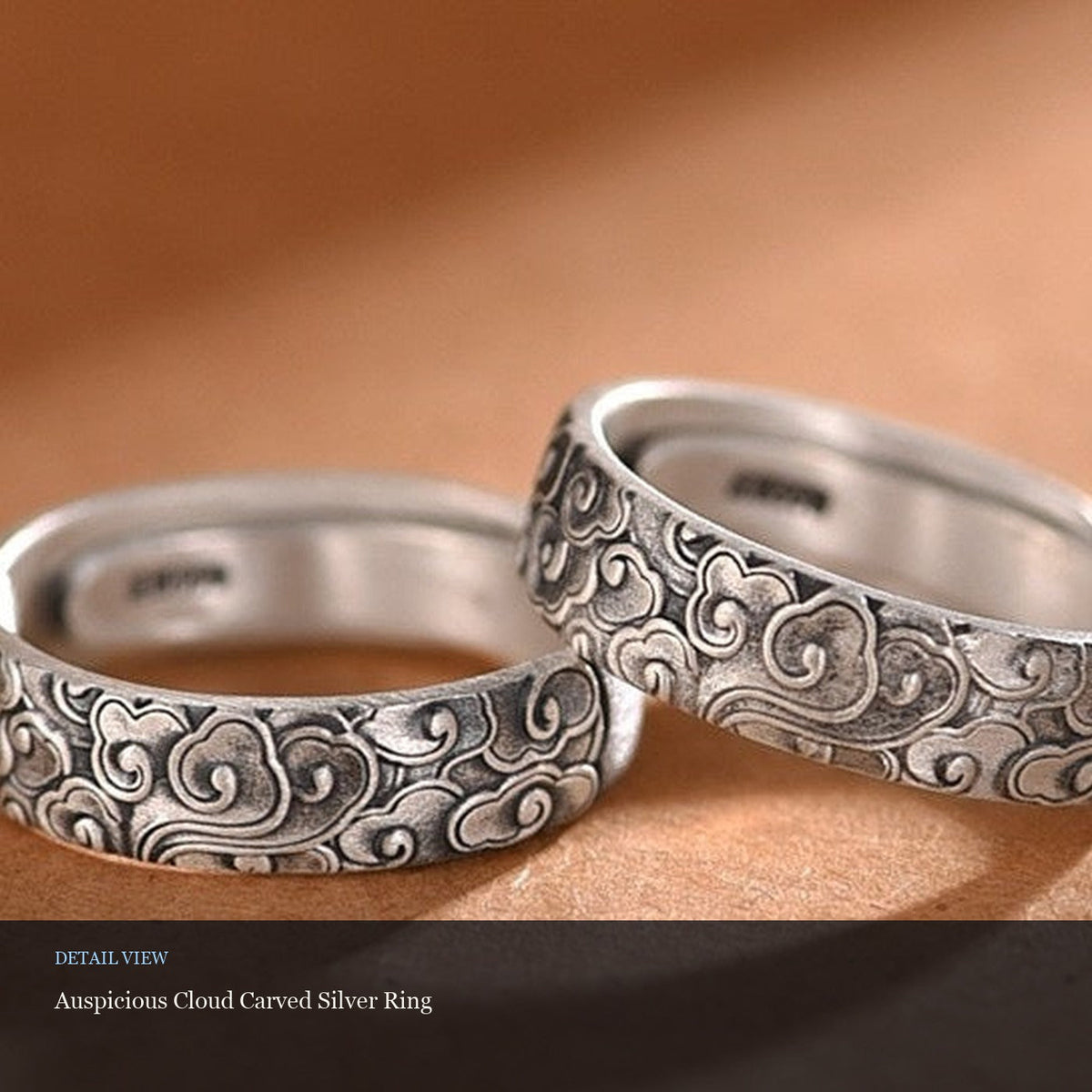 Auspicious Cloud Carved Silver Ring detail view