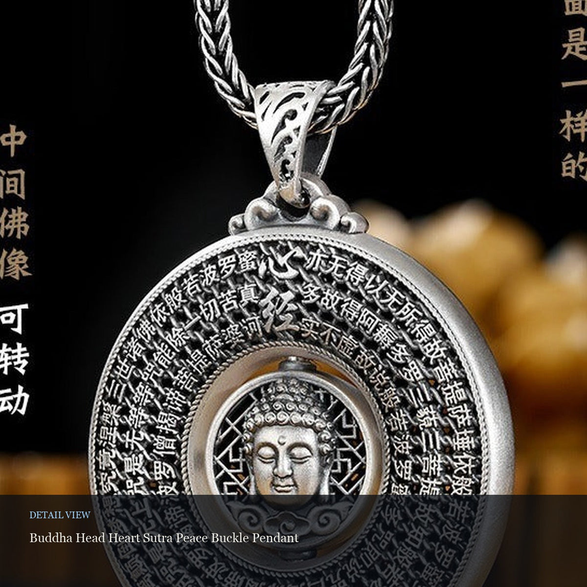 Buddha Head Heart Sutra Peace Buckle Pendant detail view