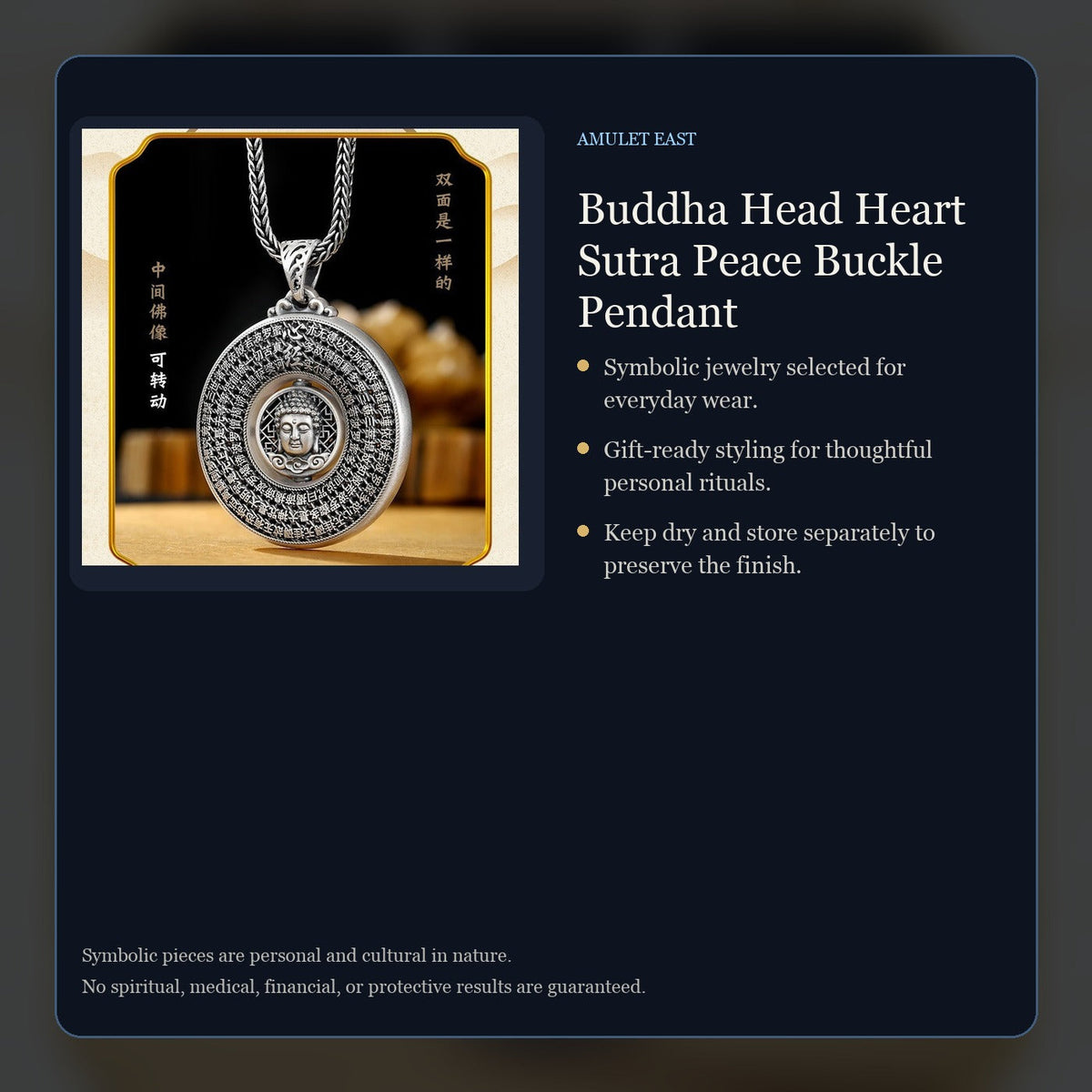 Buddha Head Heart Sutra Peace Buckle Pendant symbolic jewelry details