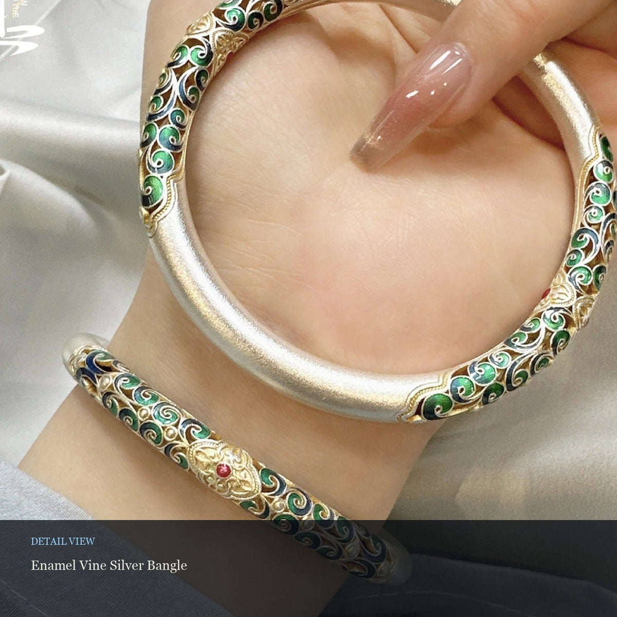 Enamel Vine Silver Bangle detail view