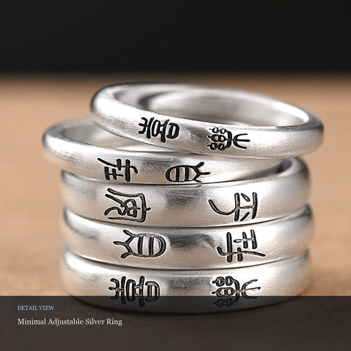 Minimal Adjustable Silver Ring detail view