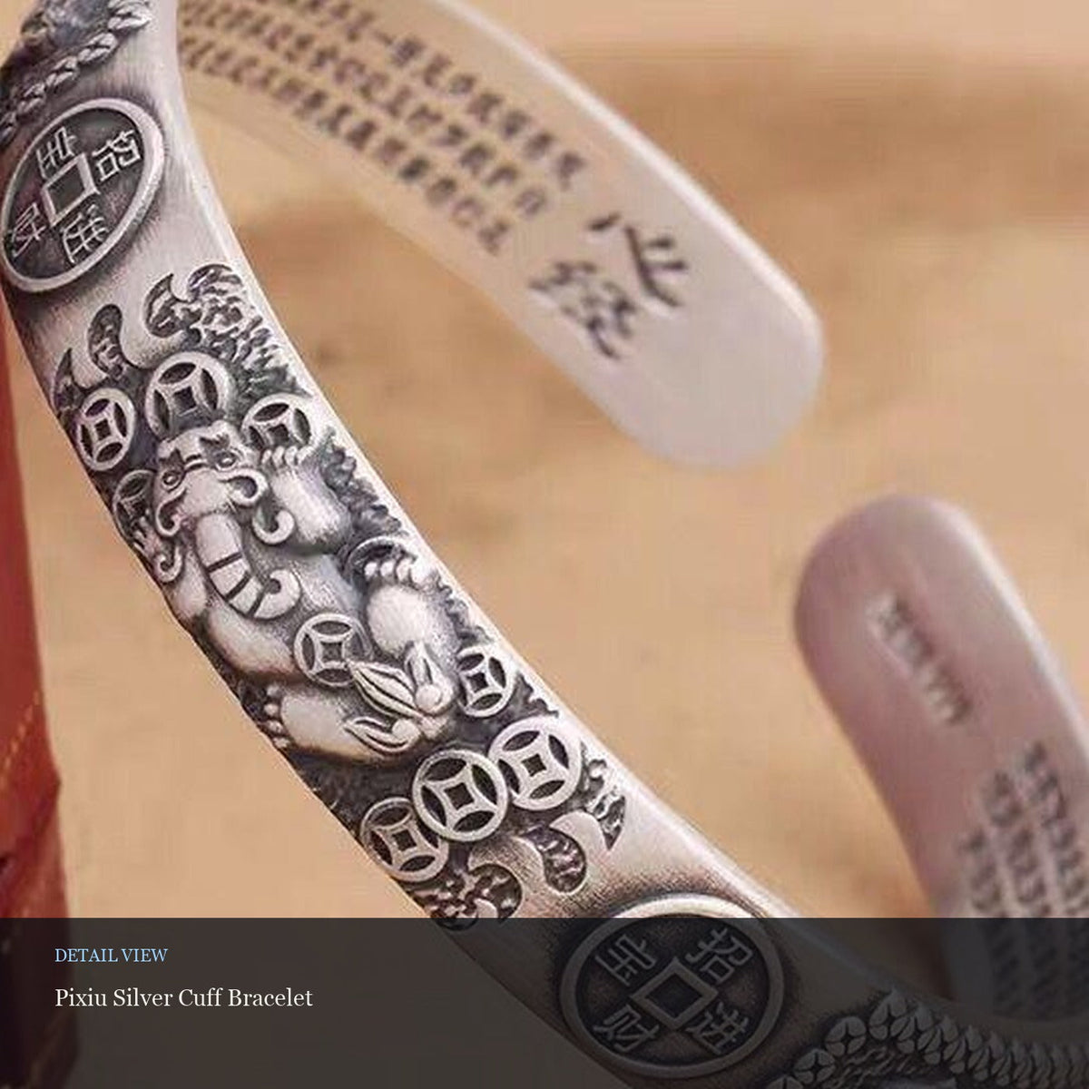 Pixiu Silver Cuff Bracelet detail view