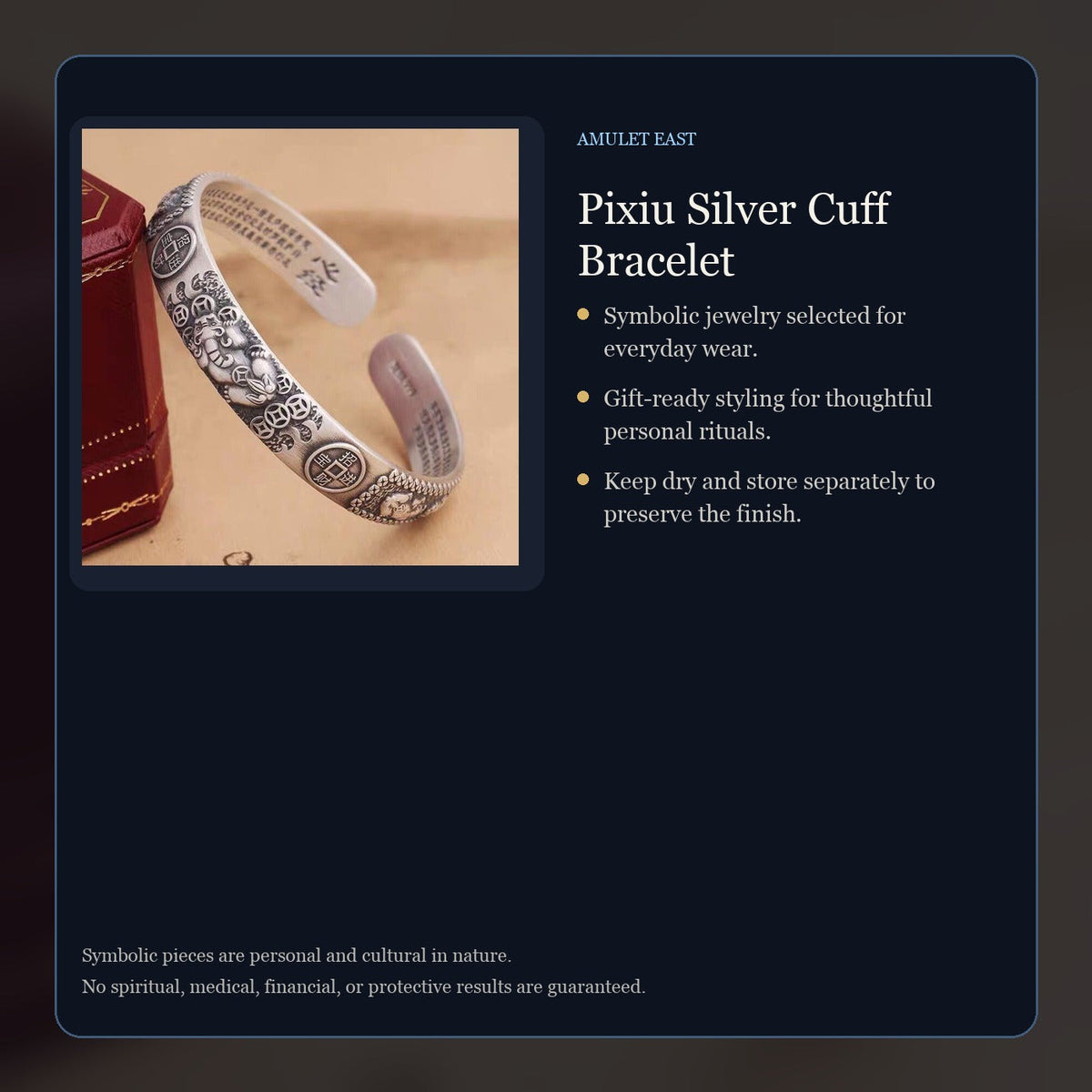 Pixiu Silver Cuff Bracelet symbolic jewelry details